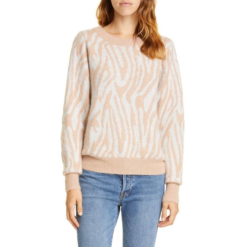 Rebecca Taylor Tiger Stripe Womens Gray Camel New crew neck knit sweater XSmall